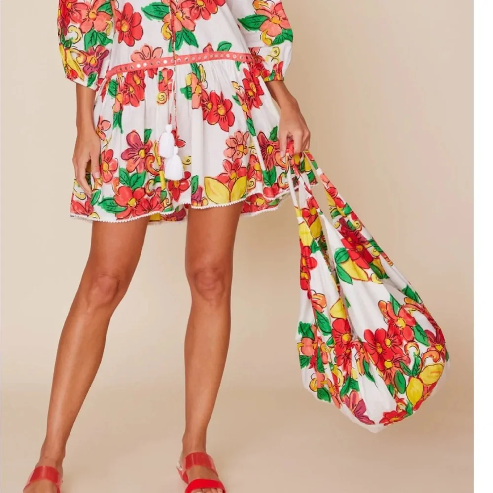 Moda Posa Floral Dress Printed Throw On Sundress in White Citrus Floral Size M - Picture 5 of 5